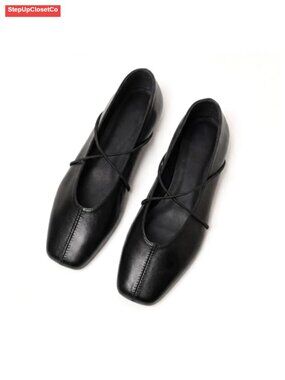Womens Square Toe Ballet Flats Criss Cross Strap Comfort Dress Shoes